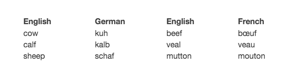 romance language vocab chart