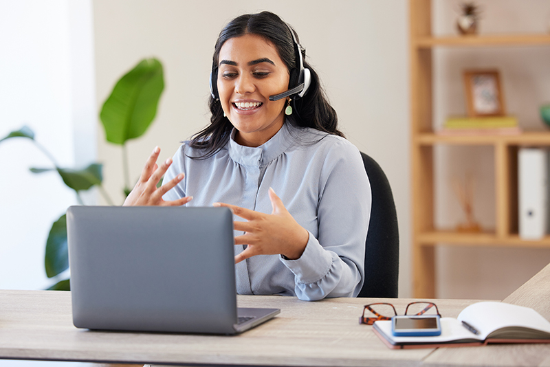 Video call, laptop and seminar with a business indian woman meet